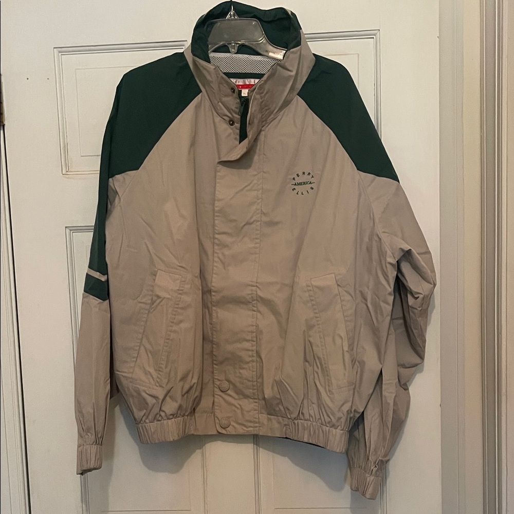 Vintage Perry Ellis Windbreaker Beige & Green 90s Lightweight Jacket